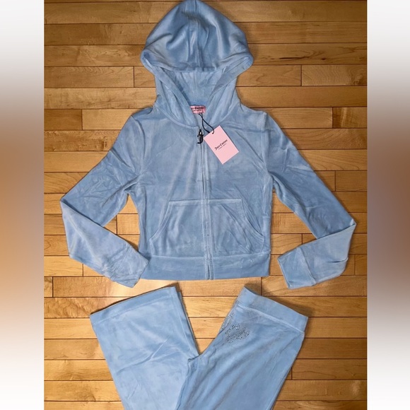 NEW! JUICY COUTURE OG Bling Tracksuit Hoodie & Pant Set Light Blue Size M - Picture 3 of 9